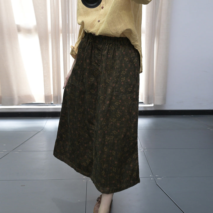 Floral cotton A-line midi skirt with elastic waist