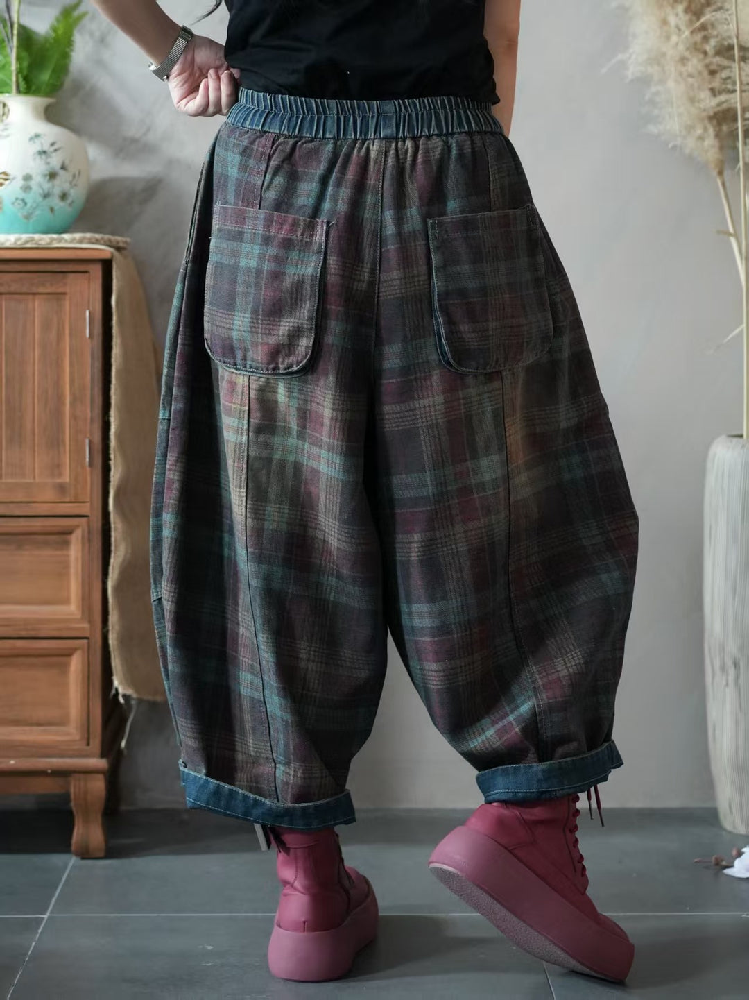 Autumn Plaid Harem Pants for Women