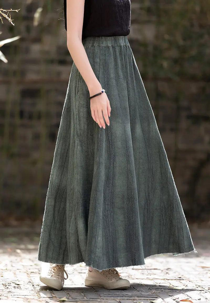 Swing Skirt Linen Maxi Skirt with Retro Pleats and Pockets-Women's Skirts-Thebesttailor-One size-Green-Linen-Thebesttailor