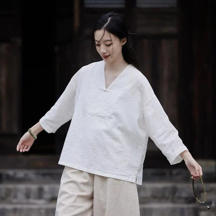 linen shirts women summer tops womens blouses 3 4 sleeve tops-Women's Shirt-Thebesttailor-Thebesttailor