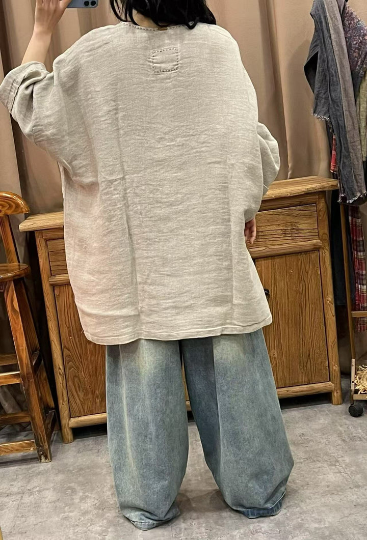 Long Sleeve Linen Blouse for Women