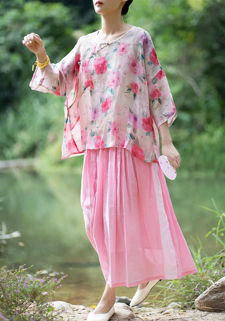 summer tops 3 4 sleeve tops for women linen top-Women's Shirt-Thebesttailor-Thebesttailor
