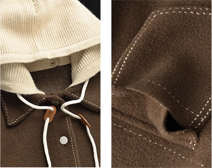 Casual short winter wool jacket with hood