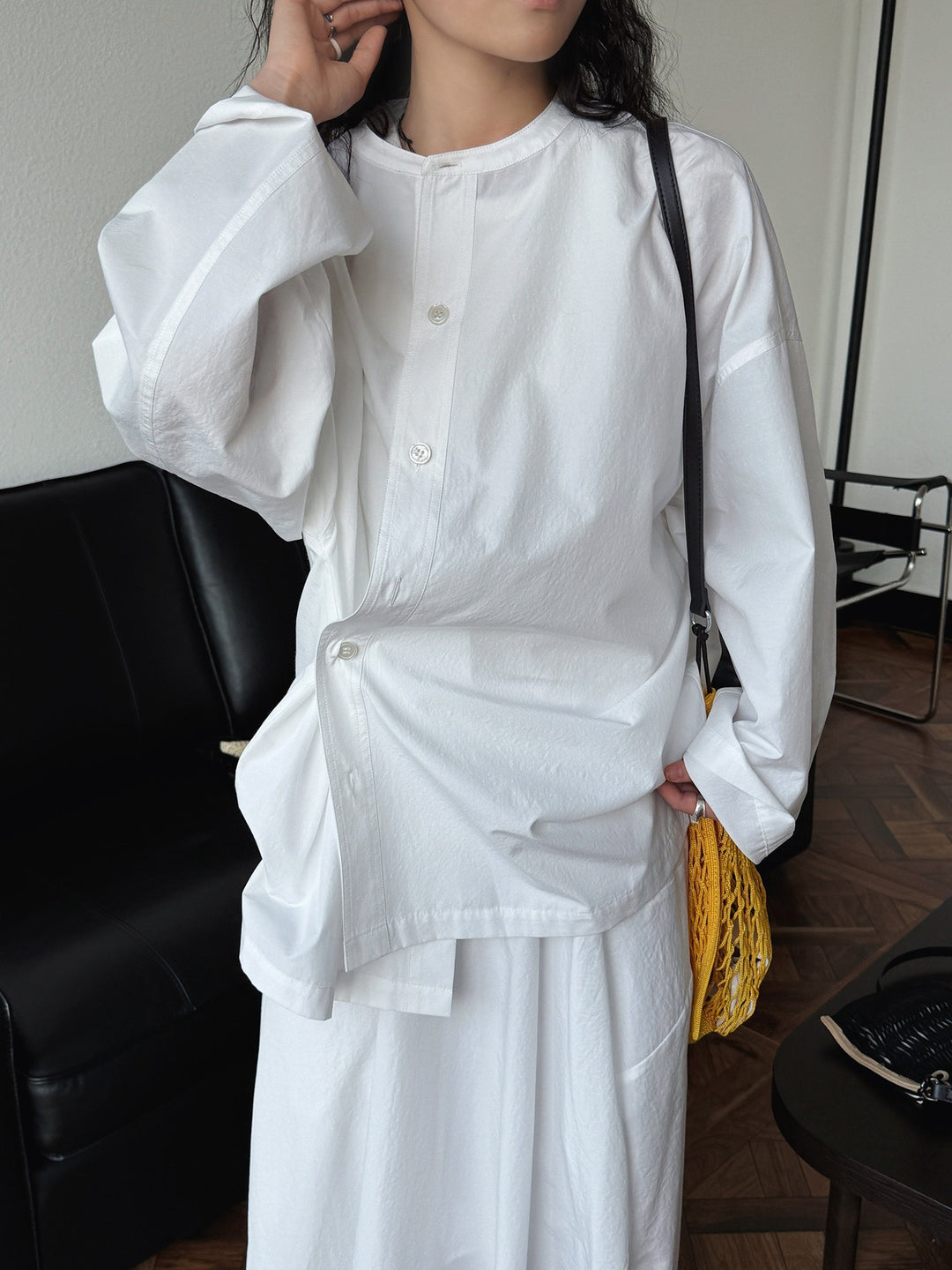 Parisian-style simple side-button shirt Women's