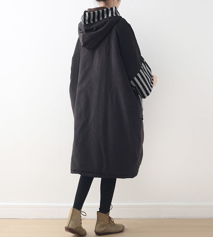 Vintage Zip-Up Cotton Hooded Coat with Long Sleeves and Padding