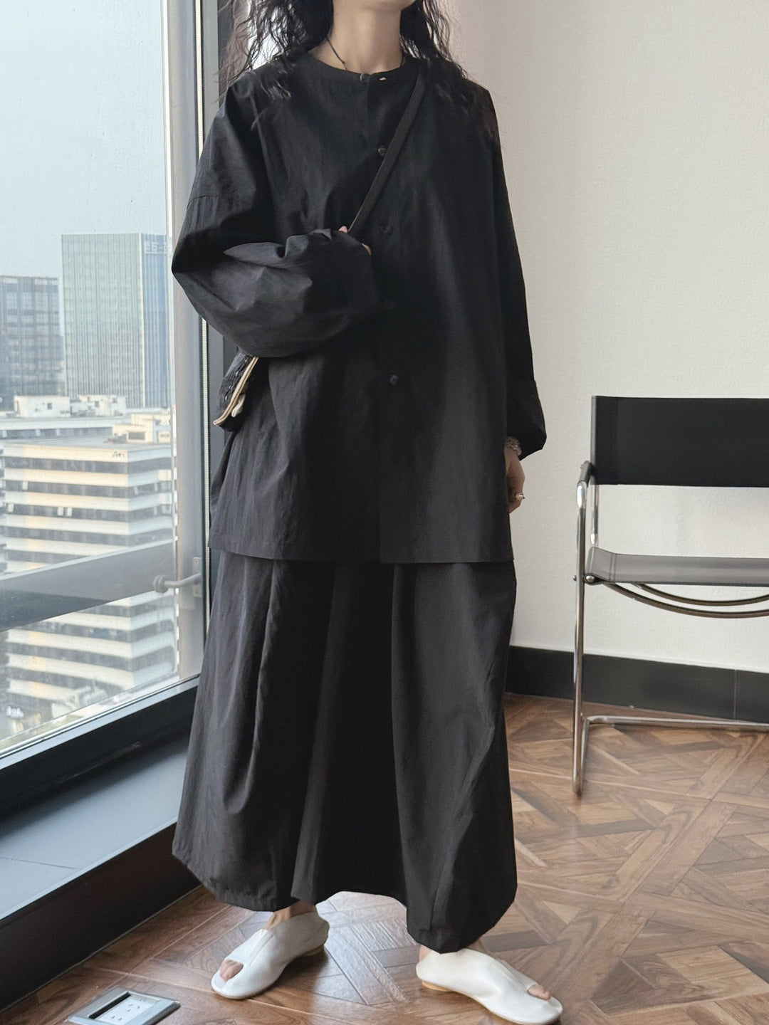 Parisian-style simple side-button shirt Women's
