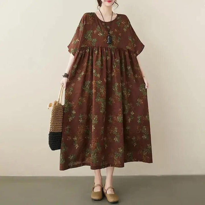 Summer Maxi Dress for Effortless Chic-Women's dress-Thebesttailor-One size-Brown-Cotton-Thebesttailor