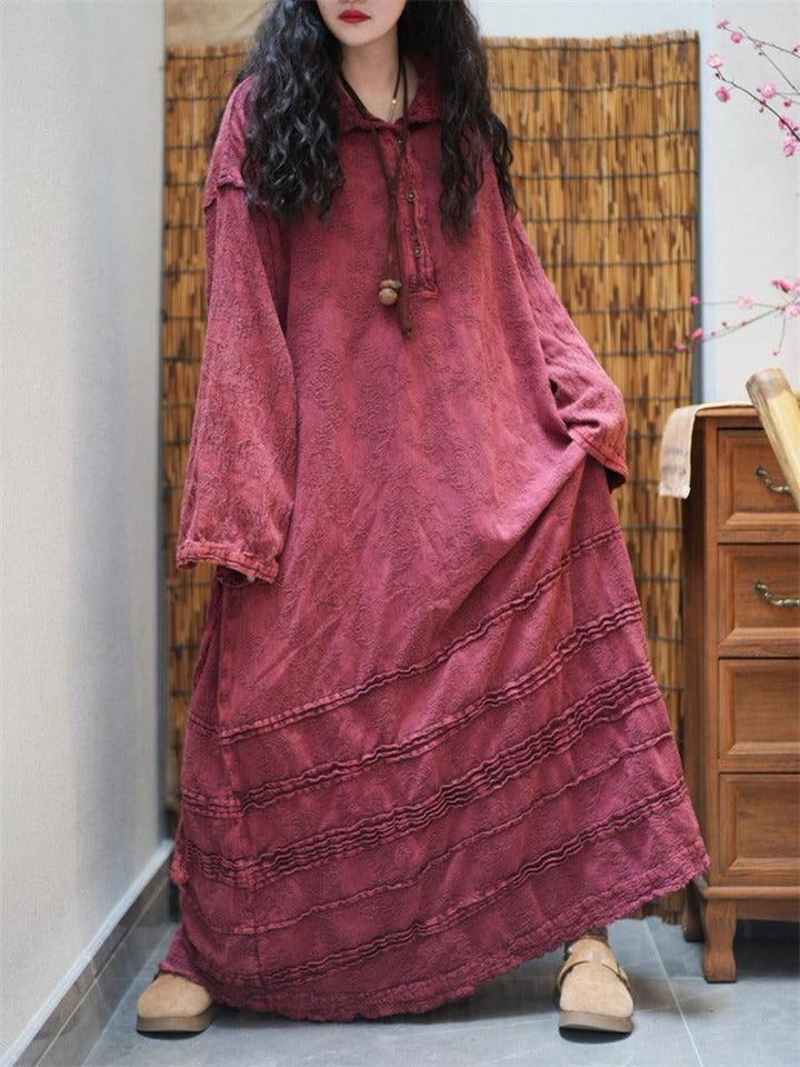 Long sleeves Maxi Dress Warm with pockets Thebesttailor
