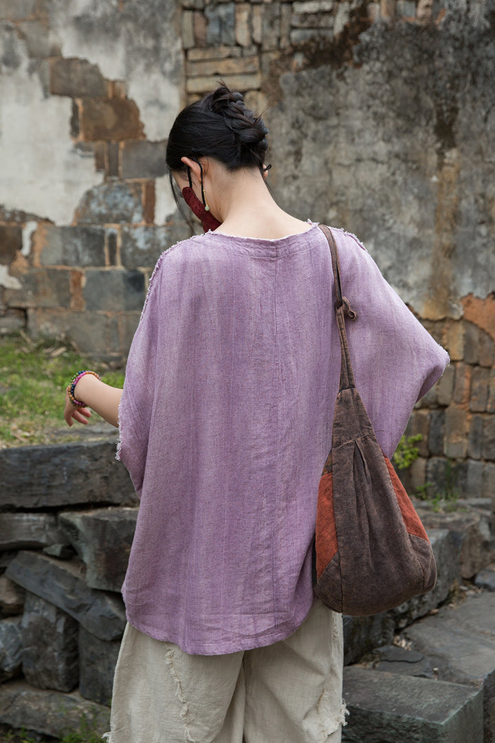 Women's Linen Zen T-Shirt Tie Dye Sand Wash Blouses