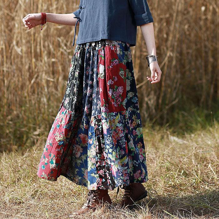 Red Boho Cotton A-Line Skirt with Pockets for Women-Women's Skirts-Thebesttailor-Thebesttailor