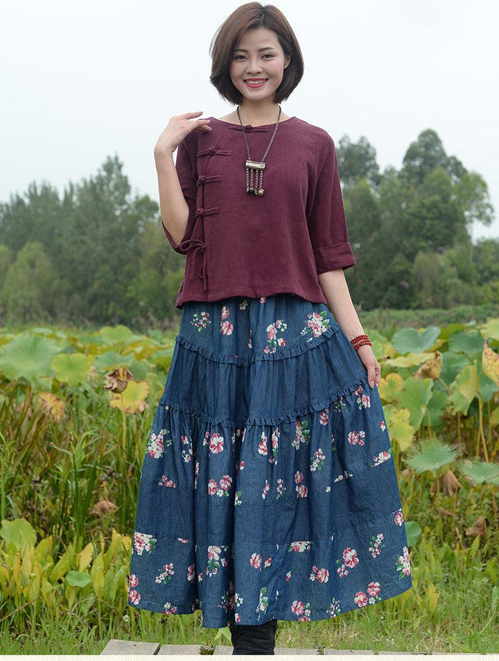 Bohemian Chic Long Denim Skirt for Free-Spirited Women-Women's Skirts-Thebesttailor-Thebesttailor