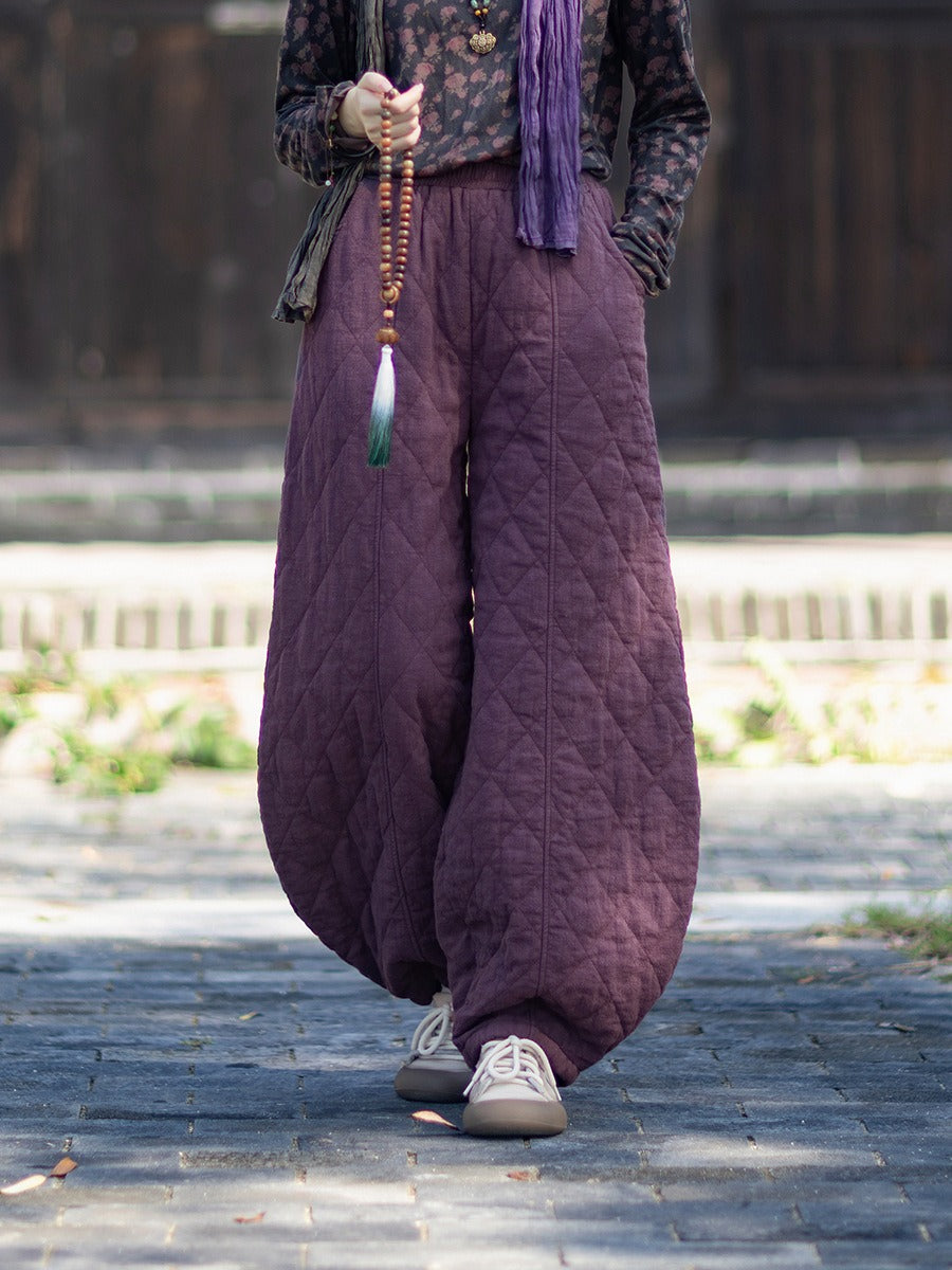 Women's Winter Christmas Quilted Linen Harem Pants