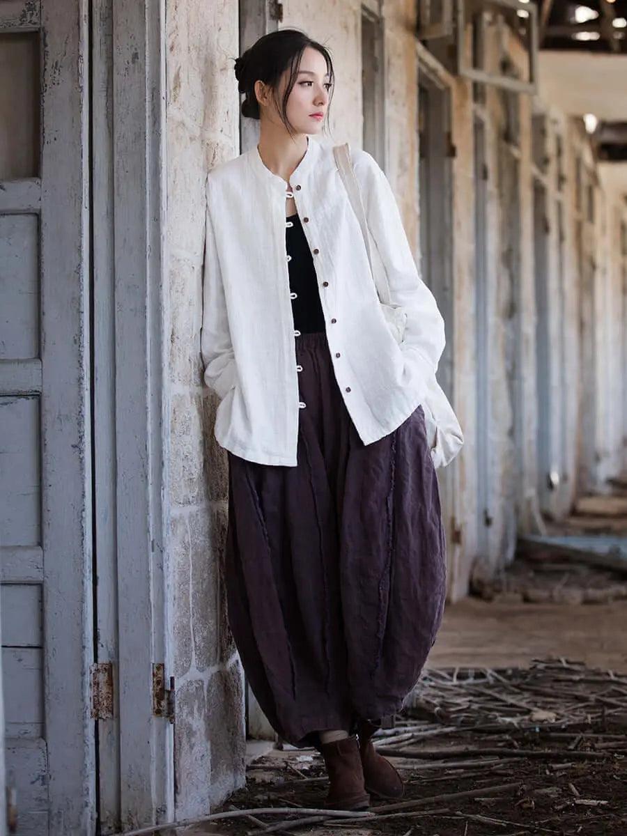 Elegant White Linen Blouse with Long Sleeves by Thebesttailor