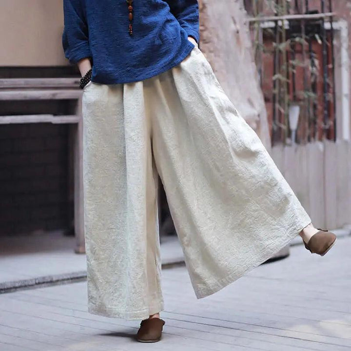 Chic Vintage Linen Culottes: Must-Have Casual Summer Staple-Women's pants-Thebesttailor-Thebesttailor