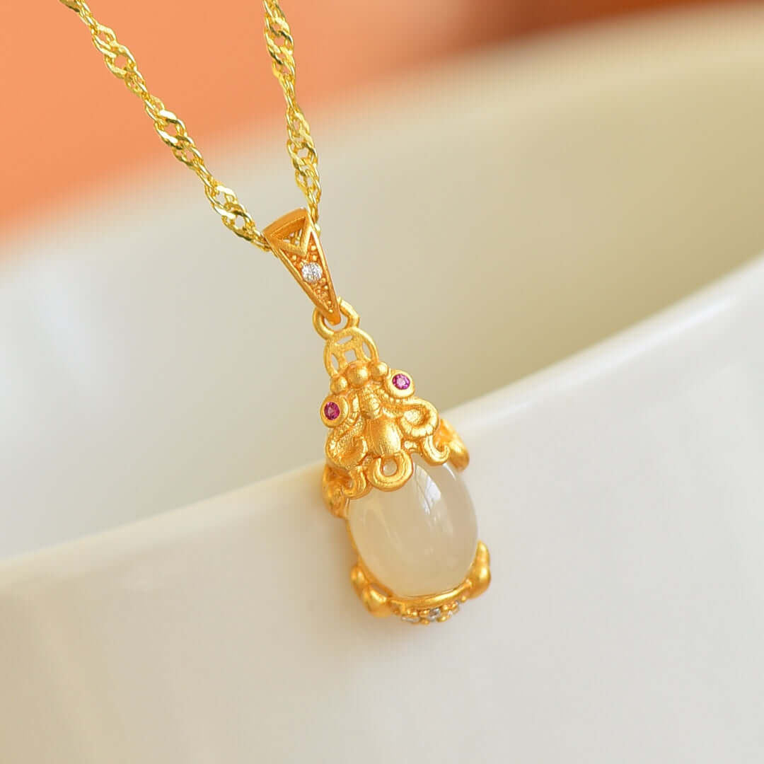 White Jade Pendant, Silver Gold-Plated Necklace