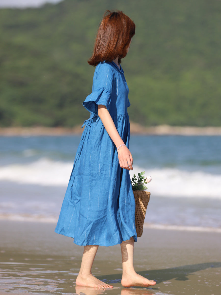 Blue Linen Long Dress
