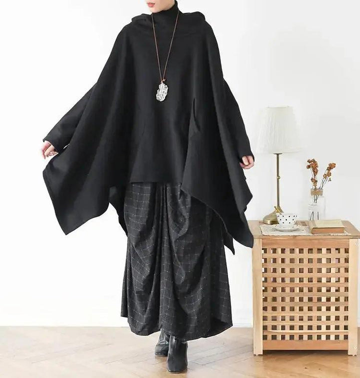 Women's Hooded Cape Asymmetric Long Cape Coat-Women's coat-Thebesttailor-Thebesttailor