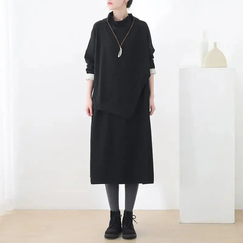 Black Cotton Long Sleeve Dresses