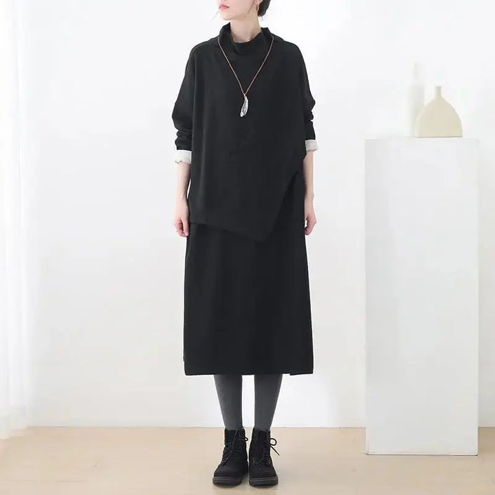 Black Cotton Long Sleeve Dresses