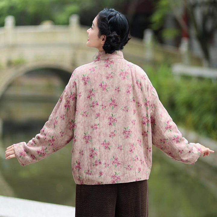 Floral Print Women's Winter Short Velvet Cotton Coat-Women's coat-Thebesttailor-Thebesttailor