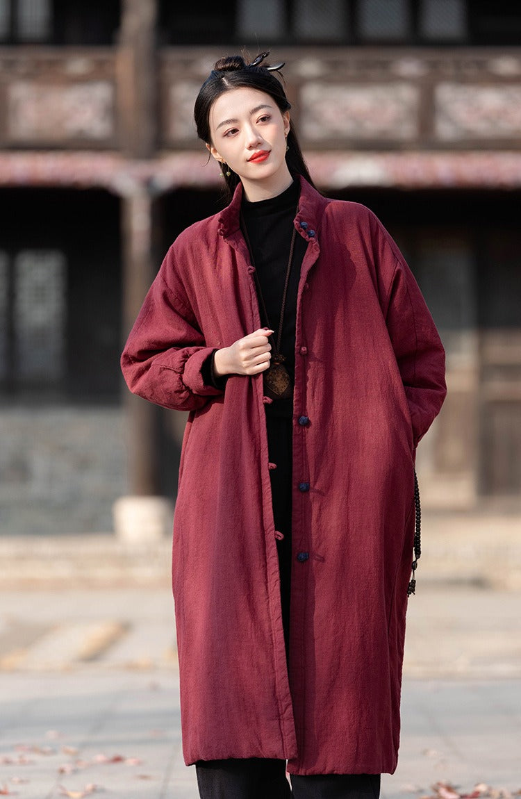 Women's Winter Christmas Linen Quilted Midi Coat