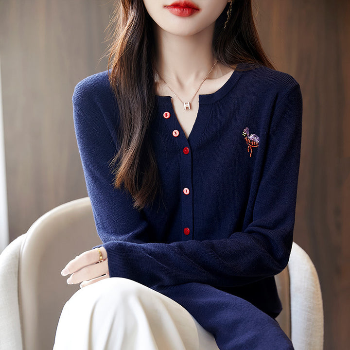 Women's Warm Wool Button-Down V-Neck Knit Cardigan