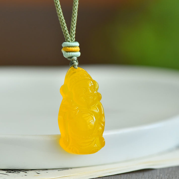 Yellow Chalcedony Fortune Pendant Necklace Amulet for Women