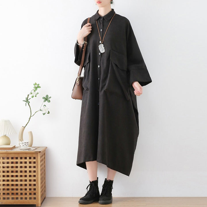Cotton Maxi Dress with Bat Sleeves for Spring
