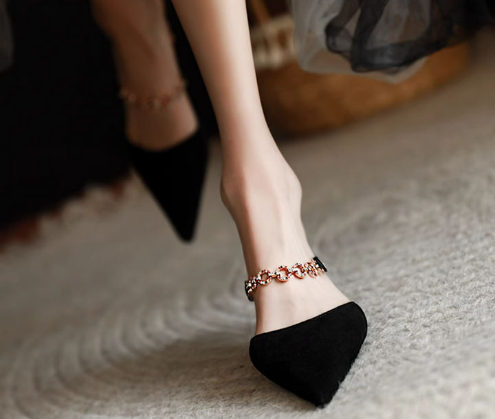 Women's Shrouded Toe Rhinestone Chain High-Heeled Sandals