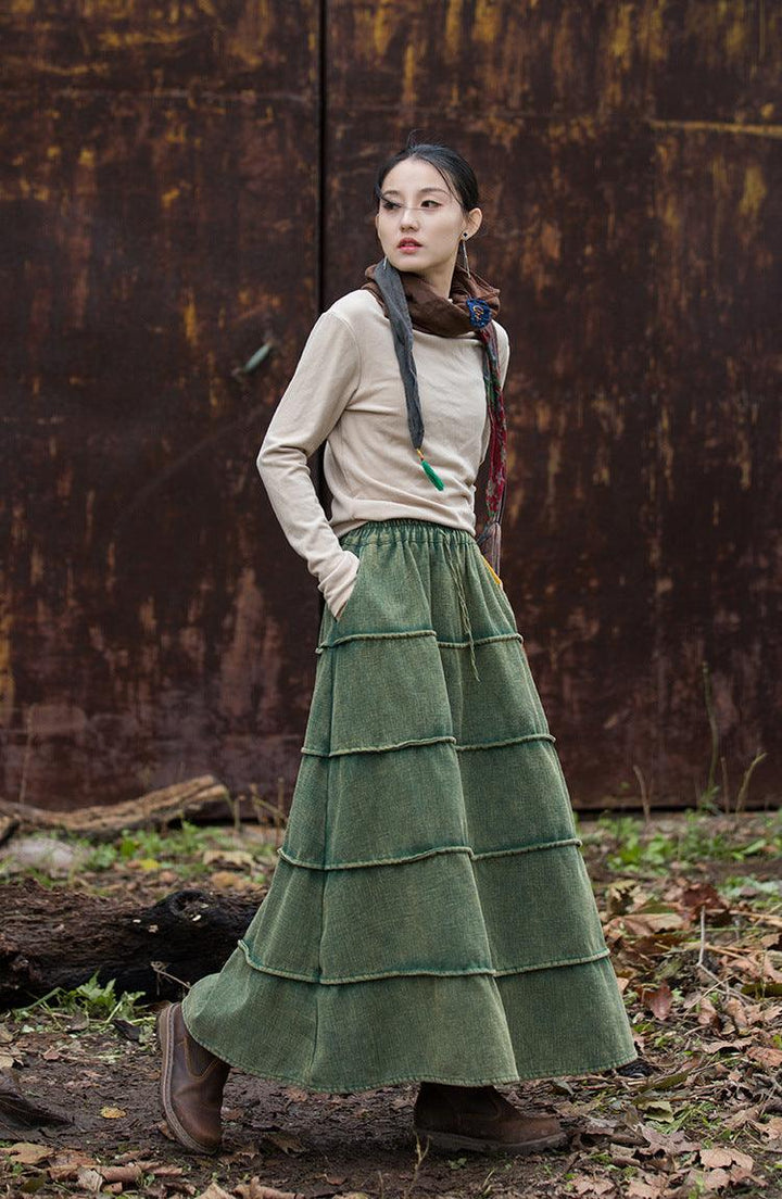 Retro Long Wool A-line Maxi Skirt with Pockets for Women-Women's Skirts-Thebesttailor-Thebesttailor