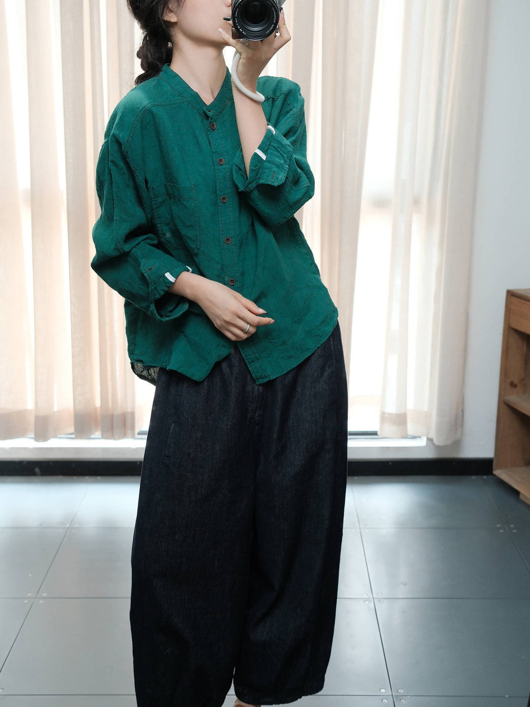 Linen Summer Blouse For Women Green Apricot Tunic Top by Thebesttailor