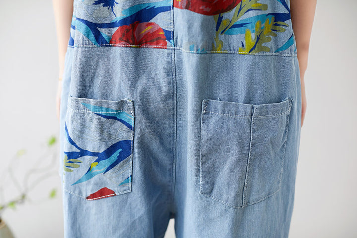 Summer Casual Blue Patchwork Overalls for Women