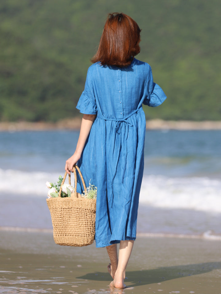 Blue Linen Long Dress
