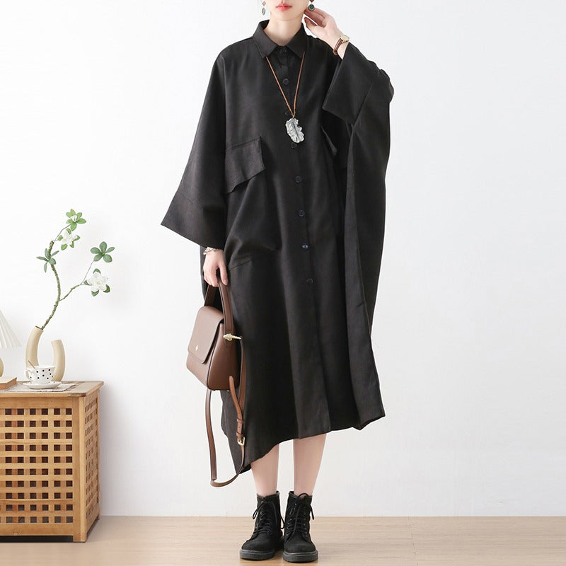 Cotton Maxi Dress with Bat Sleeves for Spring