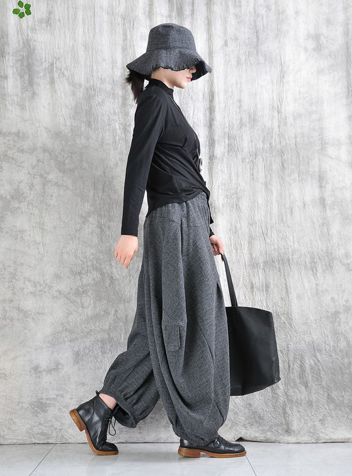 Casual Winter Gray Cotton Long Bloomers