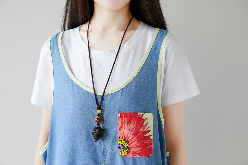 Summer Casual Print Blue Overalls for Women