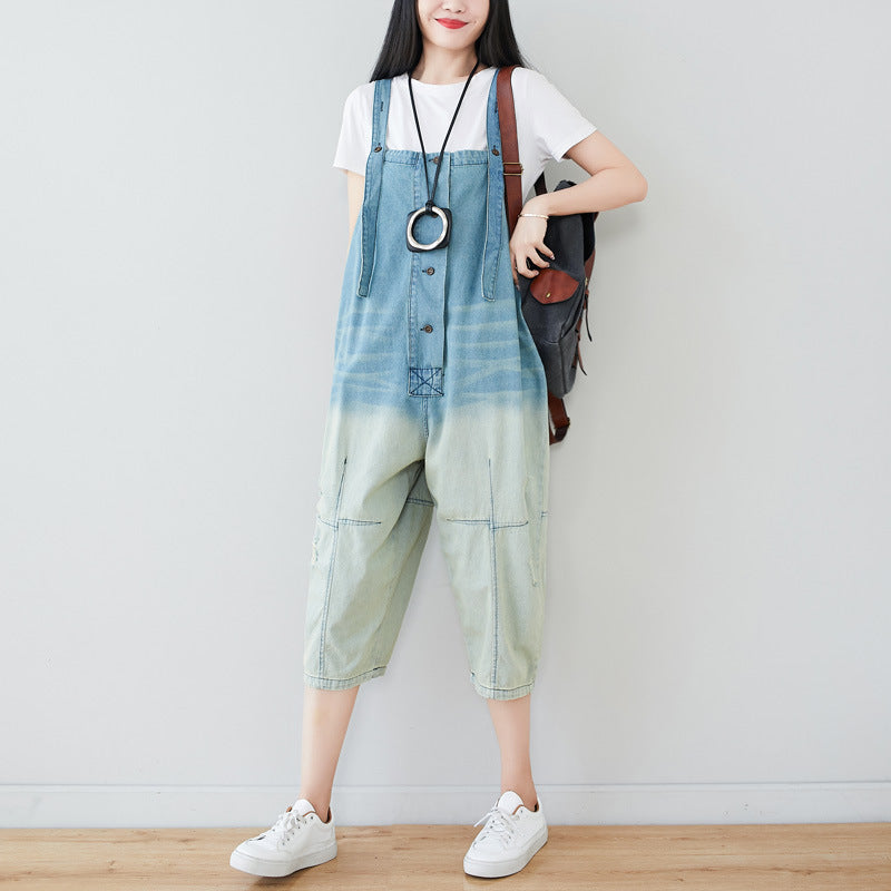 Summer Casual Blue Gradient Color Overalls for Women