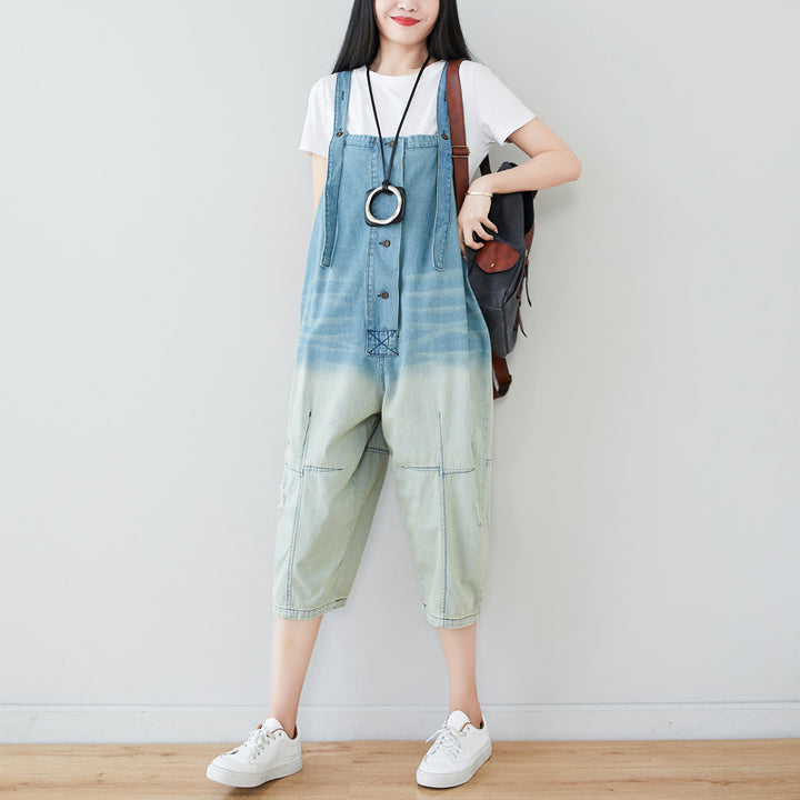 Summer Casual Blue Gradient Color Overalls for Women