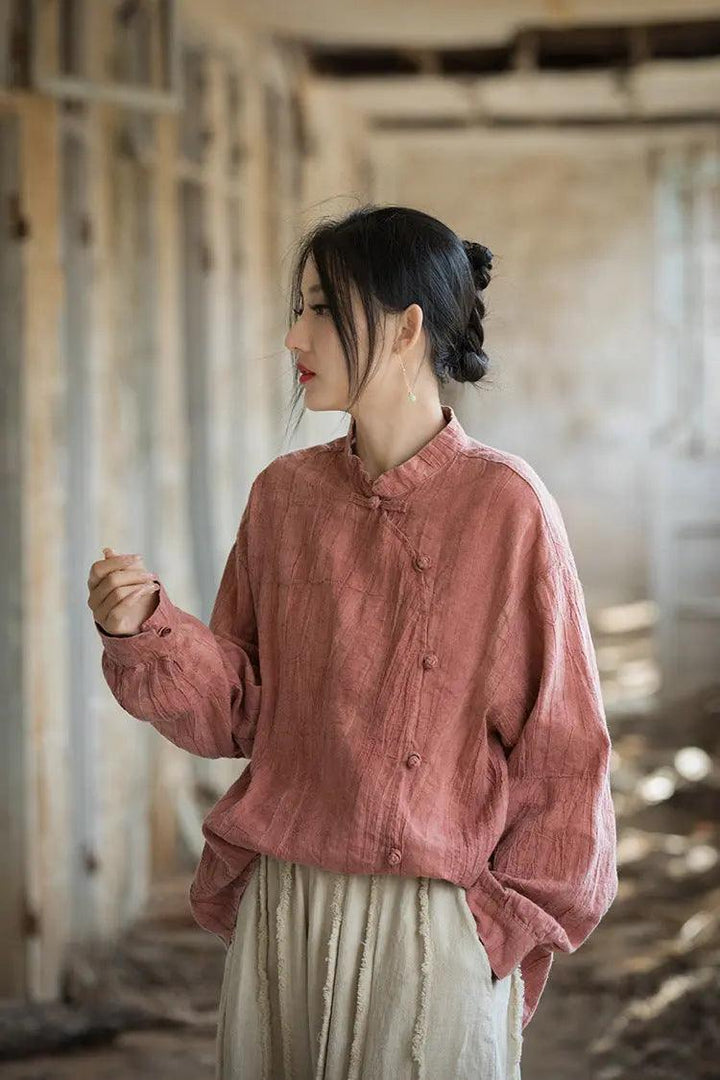 Handmade Retro Tie-Dye Cotton and Linen Sun Shirt for Women-Women's Shirt-Thebesttailor-Thebesttailor