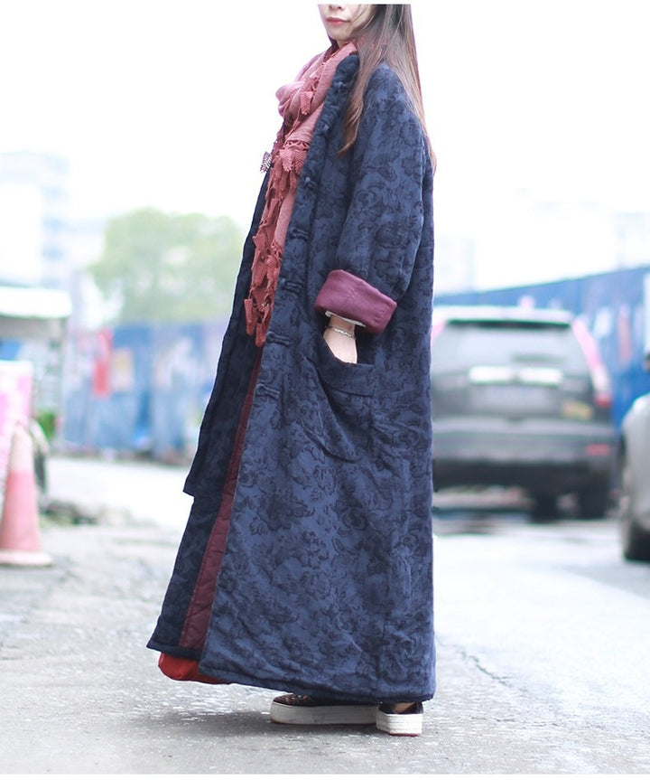 Vintage Linen Blue Jacquard Padded Coat