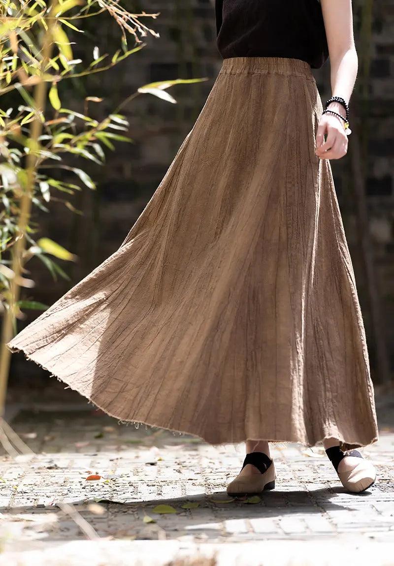 Swing Skirt Linen Maxi Skirt with Retro Pleats and Pockets-Women's Skirts-Thebesttailor-Thebesttailor