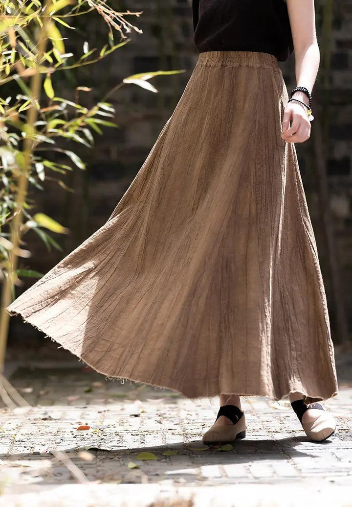 Swing Skirt Linen Maxi Skirt with Retro Pleats and Pockets-Women's Skirts-Thebesttailor-Thebesttailor