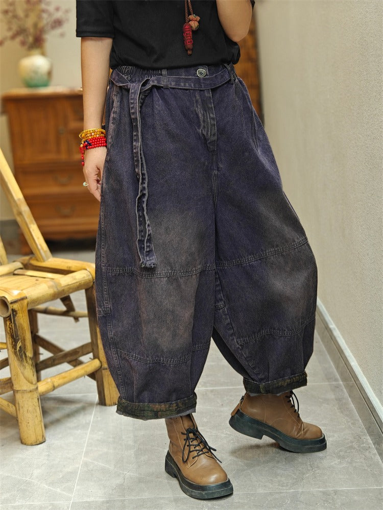 wide leg denim harem pants women by Thebesttailor