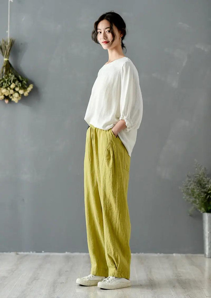 Vintage Summer Ginger Linen Tapered Women's Pants for Casual Wear-Women's pants-Thebesttailor-Thebesttailor