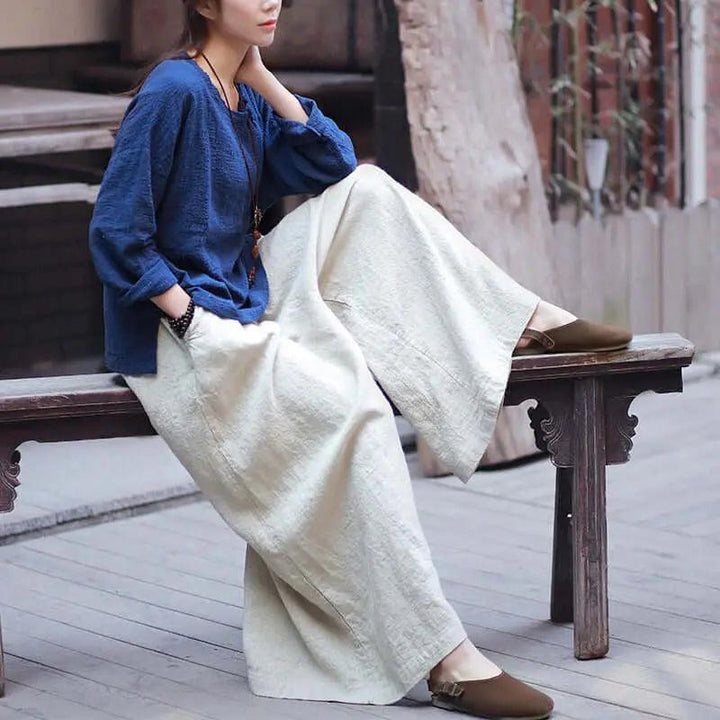 Chic Vintage Linen Culottes: Must-Have Casual Summer Staple-Women's pants-Thebesttailor-One size-Linen color-Linen-Thebesttailor