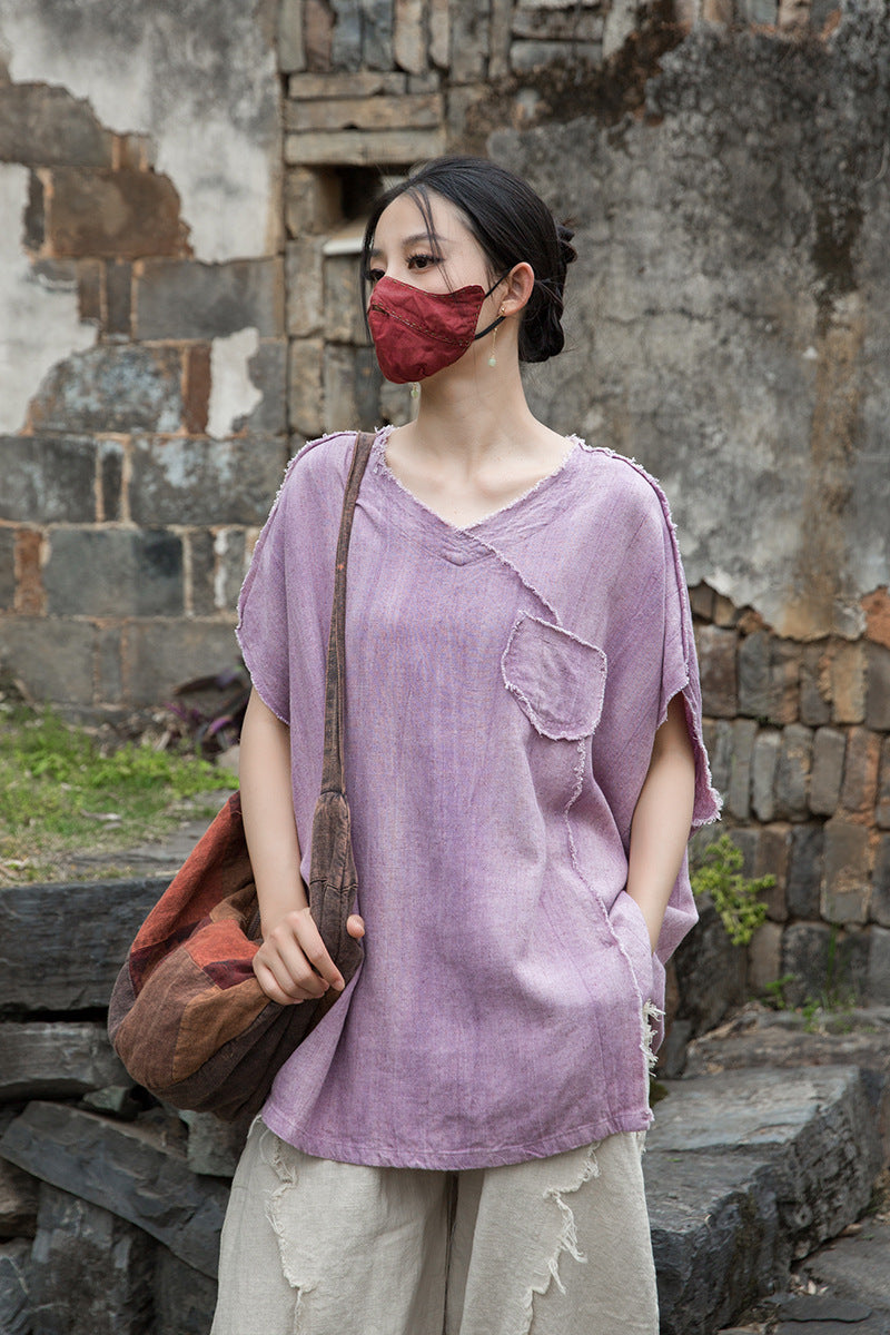 Women's Linen Zen T-Shirt Tie Dye Sand Wash Blouses
