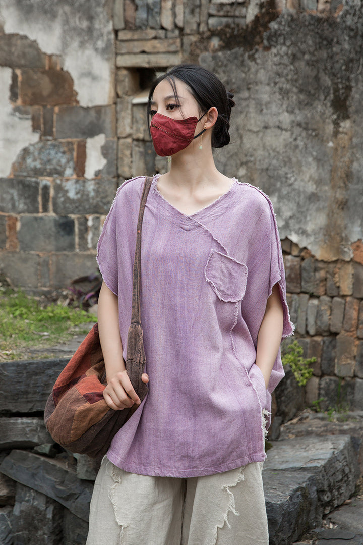 Women's Linen Zen T-Shirt Tie Dye Sand Wash Blouses