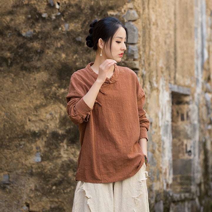 Women's Linen Zen Meditation Long Sleeve Loose Blouses