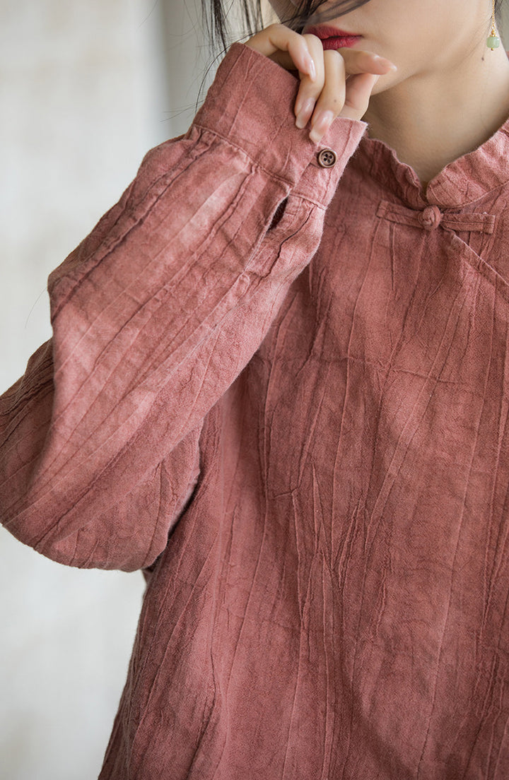 New Chinese Linen Tie-Dyed Casual Blouses for Work