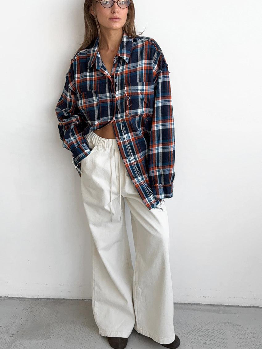 straight pants for women Pure cotton lace-up mid-waist wide-leg pants by Thebesttailor